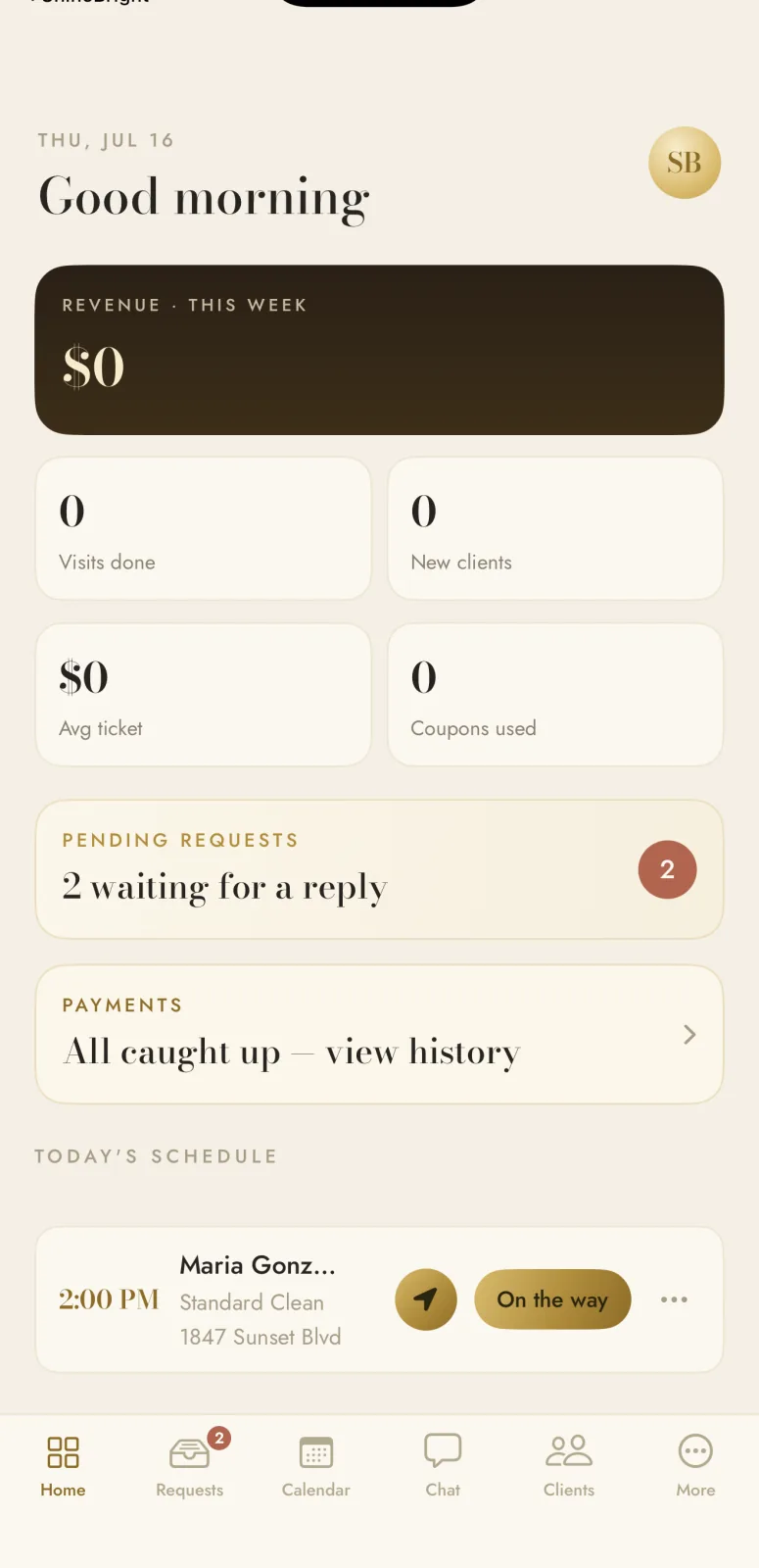 Dashboard del negocio con agenda de hoy