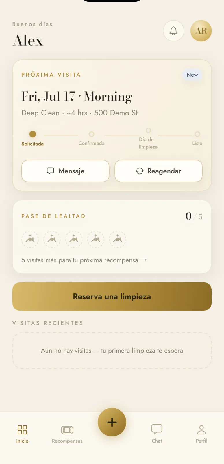 Home de ShineBright con próxima visita